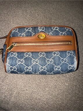 Gucci Ophidia Denim GG Monogram Calfskin Leather Shoulder Bag - Preowned